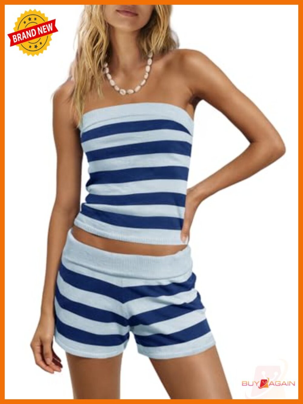 Womens Striped Tube Top Short Set 2 Piece Lounge Casual Sleeveless